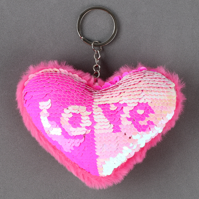 Мягкая игрушка «Сердечко» с пайетками, на брелоке, 10 см, цвет фуксия - Фото 1