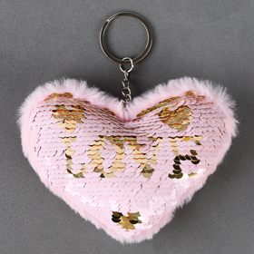 Мягкая игрушка «Сердечко» с пайетками, на брелоке, 10 см, цвет нежно-розовый