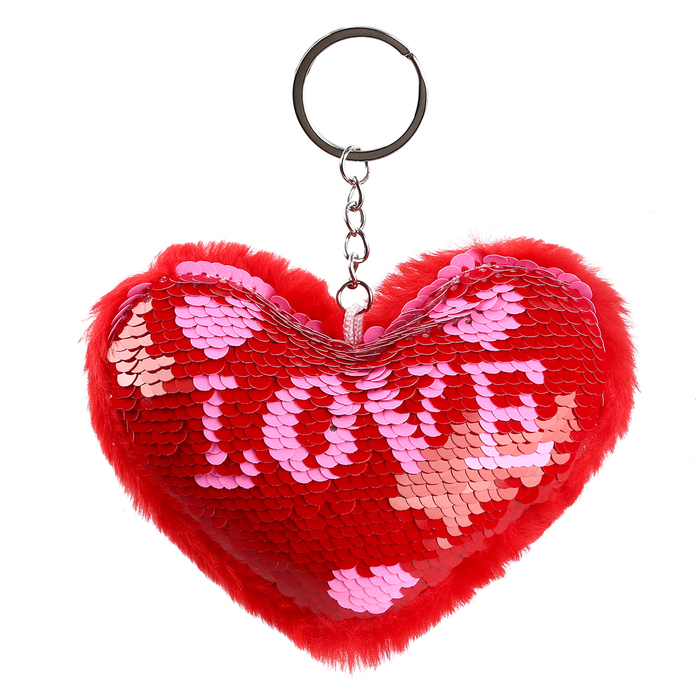 Мягкая игрушка «Сердечко» с пайетками, на брелоке, 10 см, цвет красно-розовый - Фото 1