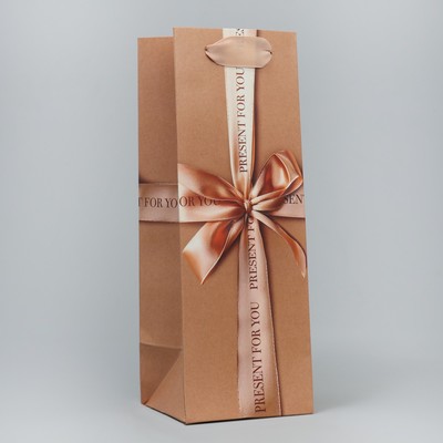 Пакет подарочный под бутылку, упаковка, «Present for you», 9×25×8.5 см