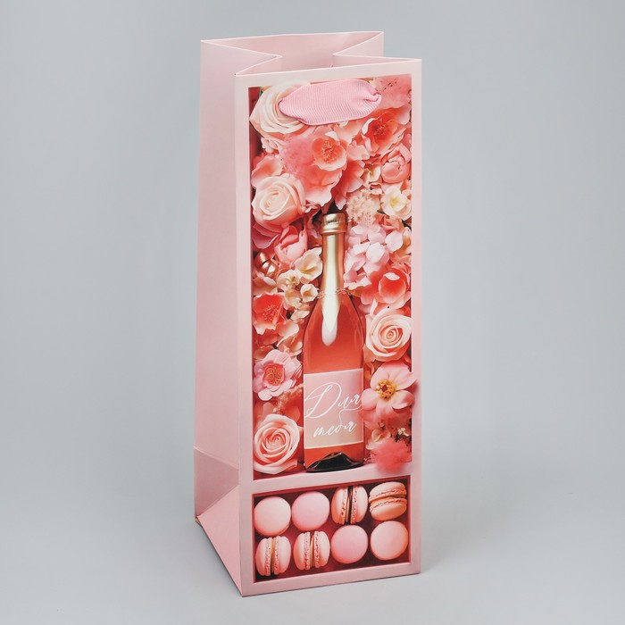 Пакет под бутылку «Розовое настроение», 9 х 25 х 8.9 см