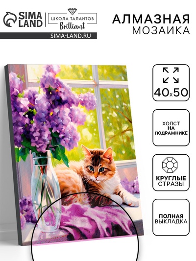 Алмазная вышивка полное заполнение «Рыжий кот», на раме, 40×50 см