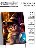 Алмазная вышивка полное заполнение «Котенок в шляпе», на раме, 40×50 см - Фото 1