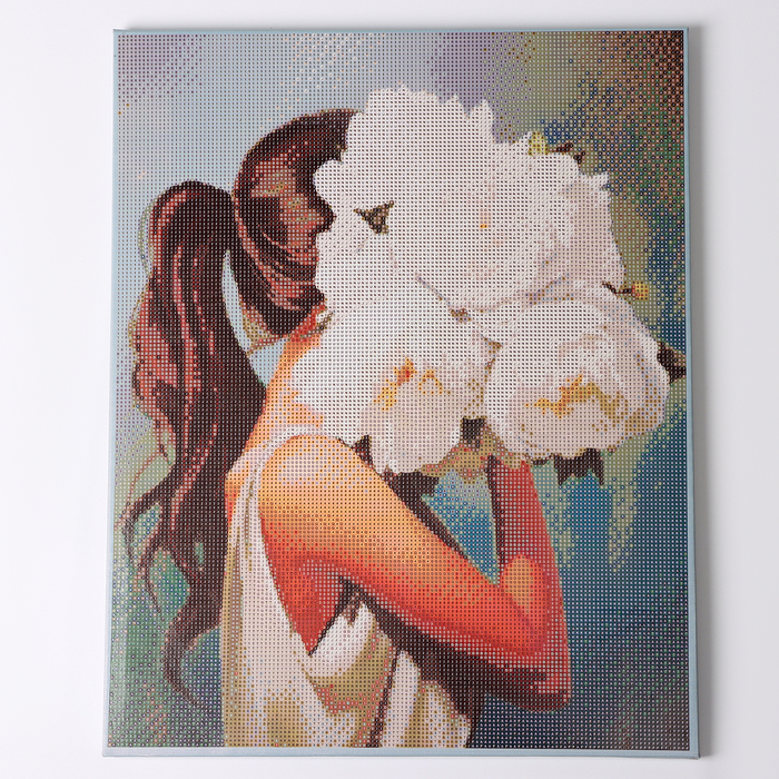 Алмазная вышивка полное заполнение «Девушка с букетом», на раме, 40×50 см