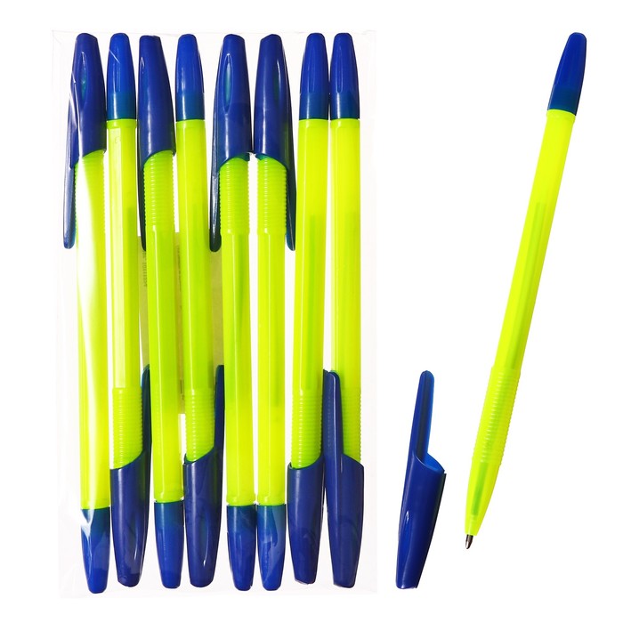 Набор ручек шариковых 8 штук LANCER Office Style 820, узел 0.7 мм, синие чернила на масляной основе, корпус желтый