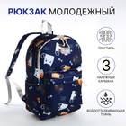 Рюкзак школьный из текстиля на молнии, 3 кармана, цвет синий - фото 110262927