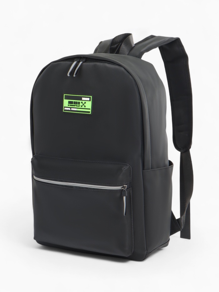 Рюкзак школьный на молнии, с карманами, однотонный, размер 30×13×43 см, чёрный/зелёный - Фото 1