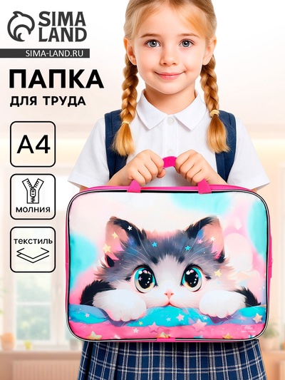 Папка для труда, А4, текстильная, 35×27×7 см «Котик корея»