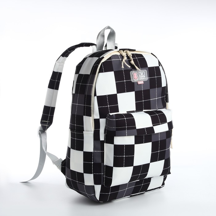 Рюкзак молодёжный из текстиля на молнии, 3 кармана, цвет чёрный/белый - Фото 1