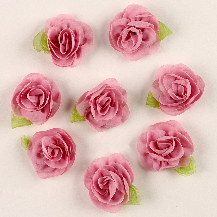 Цветок с лепестками, листиком, из ткани, набор 8 шт., цвет розовый - Фото 1