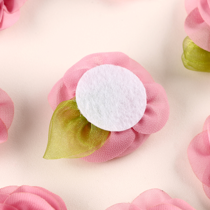 Цветок с лепестками, листиком, из ткани, набор 8 шт., цвет розовый