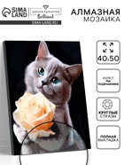 Алмазная вышивка полное заполнение «Котенок с розой», на раме, 40×50 см - Фото 1