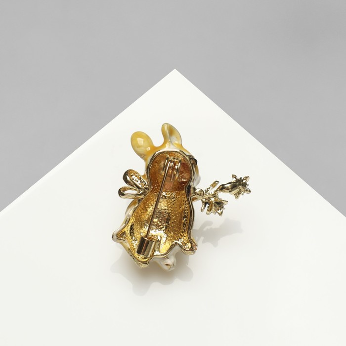 Брошь "Кролик" с цветочками, цветная в золоте