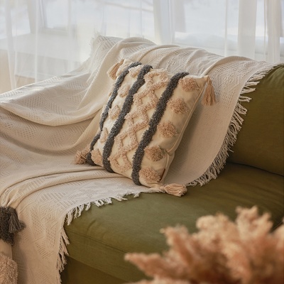 Наволочка декоративная с кисточками SL Home, 45×45 см, серая, бежевая