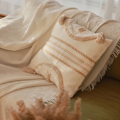 Чехол на подушку с кисточками SL Home, 45×45 см, хлопок 100%, молочный, коричневый