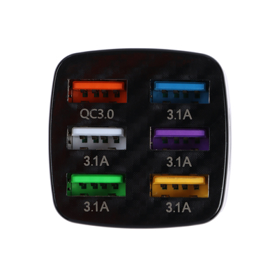 Зарядное устройство с подсветкой, 6 USB 3.1 А, чёрный