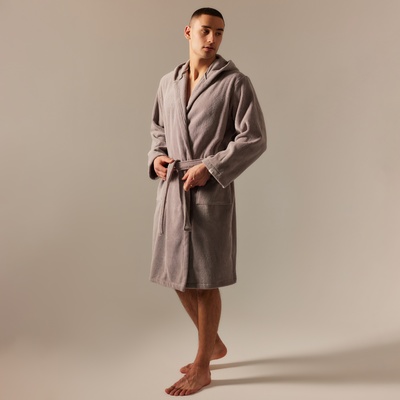 Халат махровый с капюшоном мужской SL HOME: Basic «Софт Мист», размер S, хлопок 100%, серый