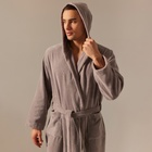 Халат махровый с капюшоном мужской SL HOME: Basic «Софт Мист», размер S, хлопок 100%, серый - Фото 4