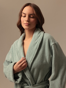 Халат махровый женский SL HOME: Basic «Аззура», размер M, хлопок 100%, бирюзовый