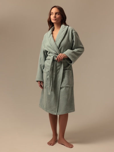 Халат махровый женский SL HOME: Basic «Аззура», размер L, хлопок 100%, бирюзовый