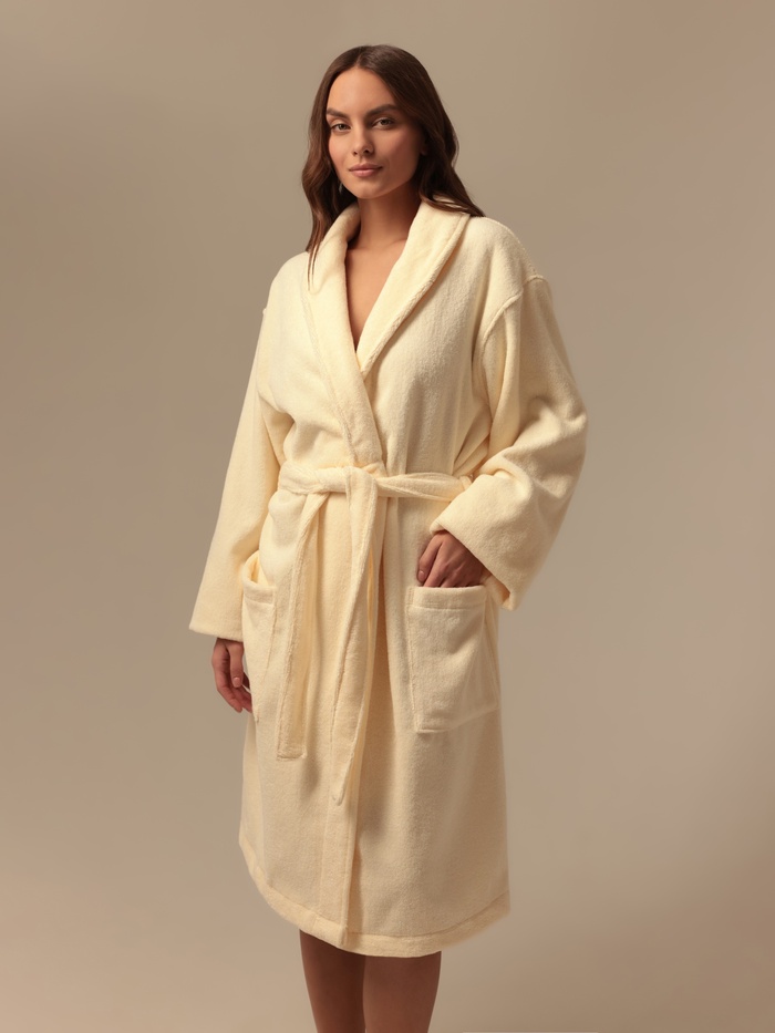 Халат махровый женский SL HOME: Basic «Айвори», размер 46 (L), хлопок 100%, молочный - Фото 1