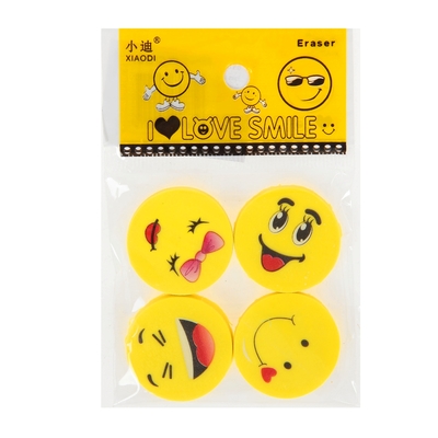Набор ластиков фигурных Веселые смайлы 4шт в блистере микс