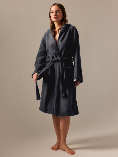 Халат махровый с капюшоном женский SL HOME: Basic «Гри Сандре», размер M, хлопок 100%, тёмно-серый