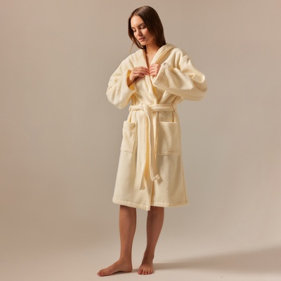 Халат махровый с капюшоном женский SL HOME: Basic «Айвори», размер M, хлопок 100%, молочный