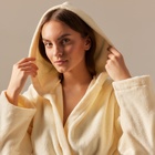 Халат махровый с капюшоном женский SL HOME: Basic «Айвори», размер M, хлопок 100%, молочный - Фото 3