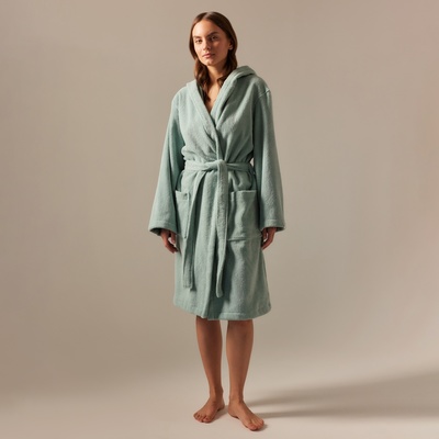 Халат махровый с капюшоном женский SL HOME: Basic «Аззура», размер XL, хлопок 100%, бирюзовый