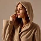 Халат махровый с капюшоном женский SL HOME: Basic «Саббиа», размер XL, хлопок 100%, коричневый - Фото 2