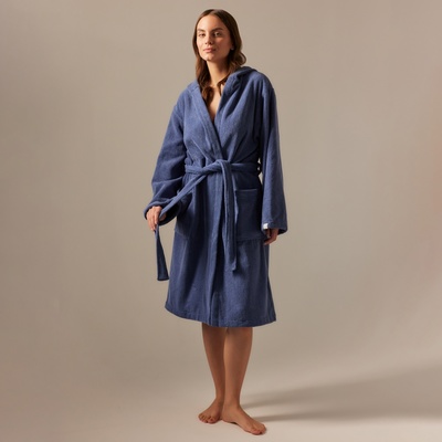 Халат махровый с капюшоном женский SL HOME: Basic «Ривьера», размер XL, хлопок 100%, синий