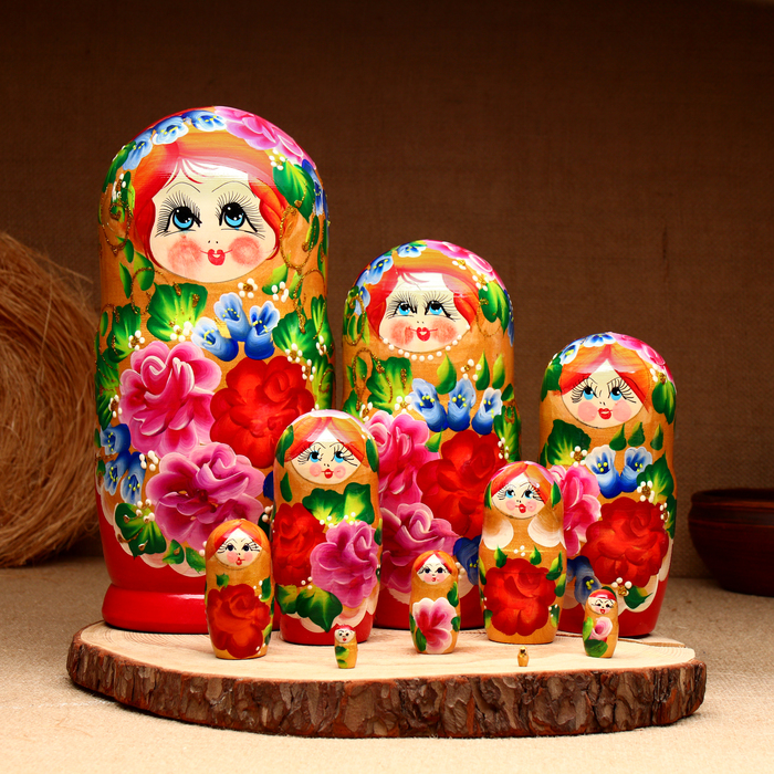 Матрёшка 10-кукольная "Полина", 23-27 см - Фото 1