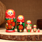 Матрёшка 5-кукольная "Праздничная красная" с божьей коровкой, 10-11 см - фото 20164197