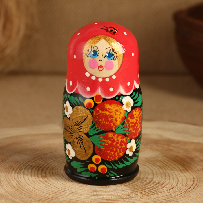Матрёшка 5-кукольная "Праздничная красная" с божьей коровкой, 10-11 см - фото 1884505110