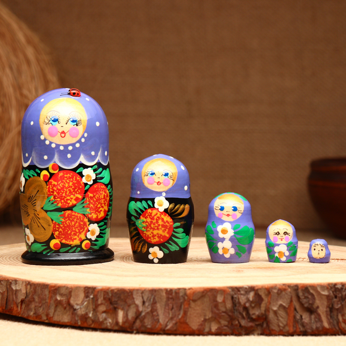 Матрёшка 5-кукольная "Праздничная фиолетовая" с божьей коровкой, 10-11 см - Фото 1