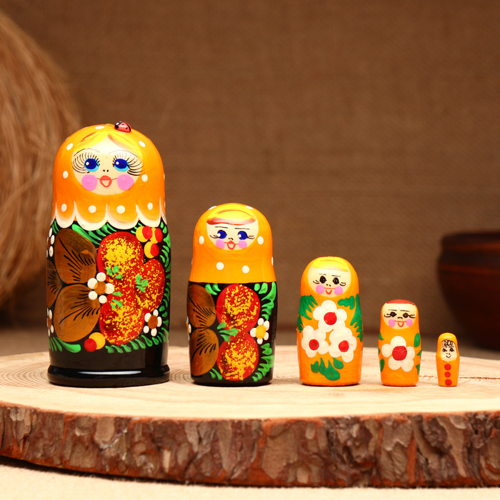 Матрёшка 5-кукольная "Праздничная оранжевая" с божьей коровкой, 10-11 см - фото 1906588034