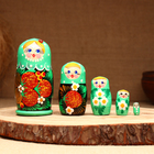 Матрёшка 5-кукольная "Праздничная зеленая" с божьей коровкой, 10-11 см - фото 23724348