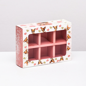 Коробка для конфет 6 шт, бело-розовая 