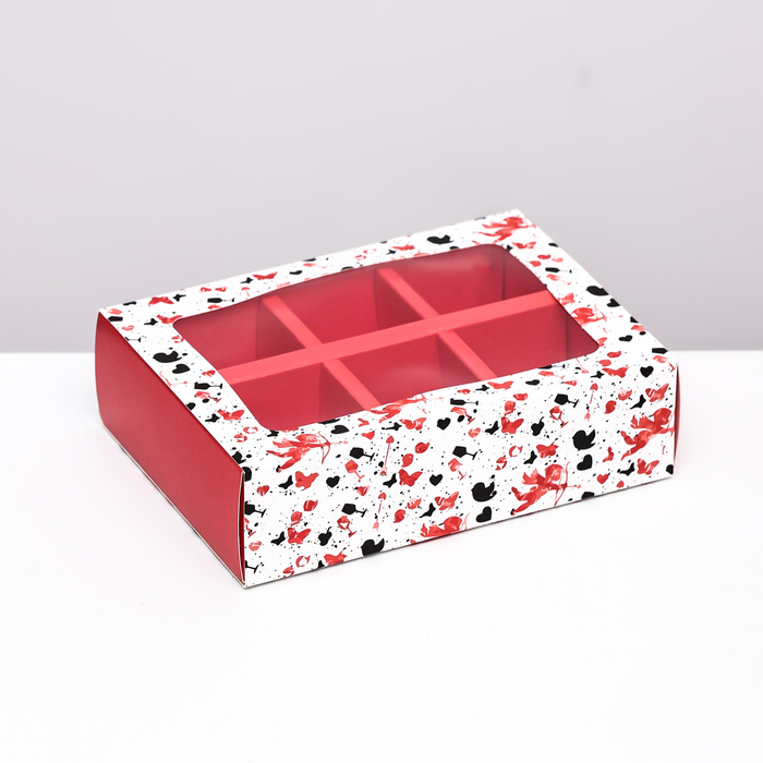 Коробка для конфет 6 шт, белая "Купидон", 13,7 х 9,85 х 3,86 см