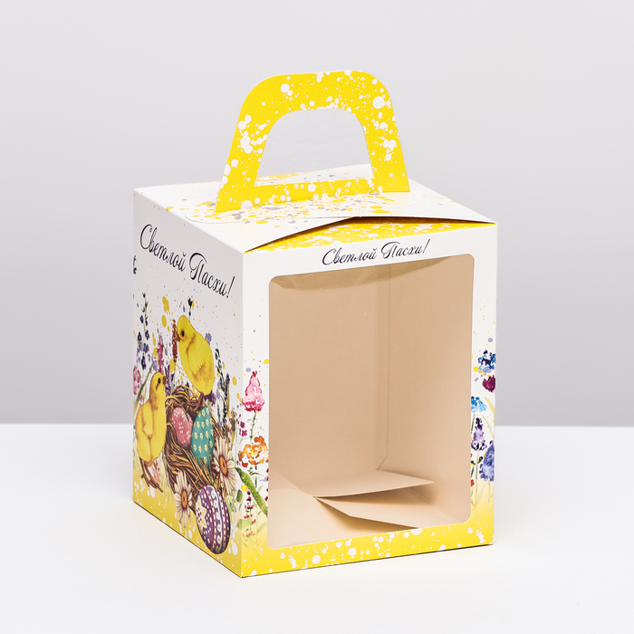 Коробка подарочная пасхальная с окном «Цыплята» 15×15×18 см - Фото 1