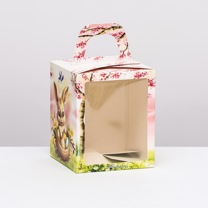 Коробка подарочная пасхальная с окном «Пасхальная корзина» 15×15×18 см - Фото 1