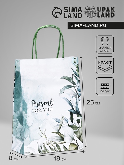 Пакет подарочный крафт «Подарок для тебя» 18×8×25 см