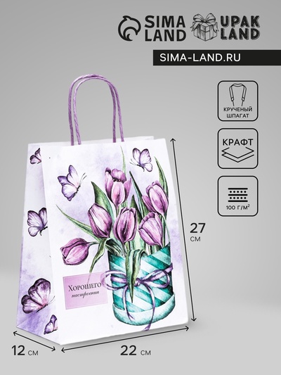 Пакет крафт «Хорошего настроения» 22×12×27 см