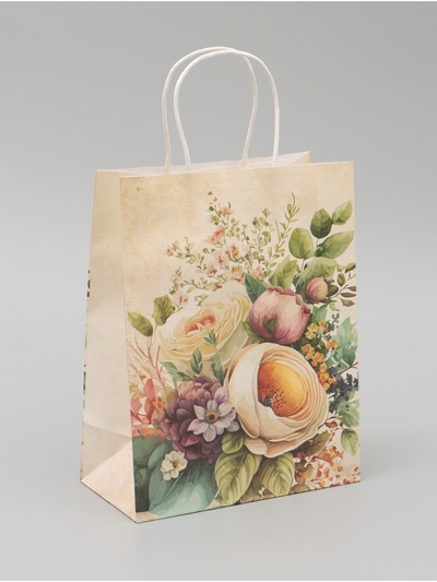 Пакет крафтовый «Цветы», 25×22×11 см
