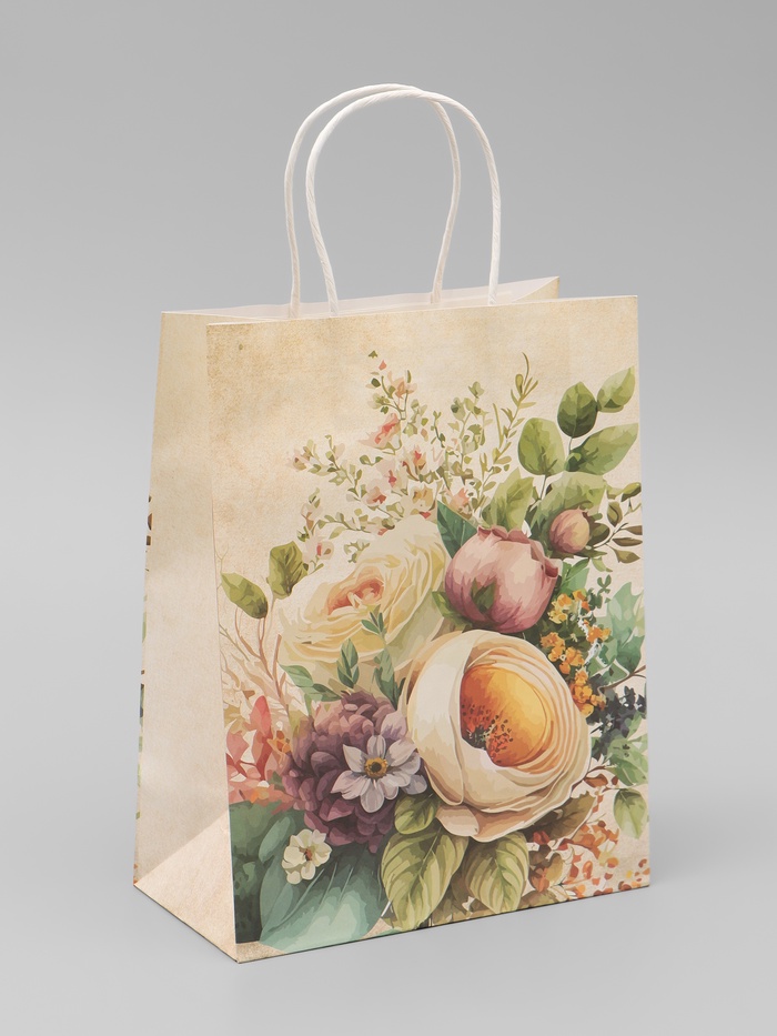Пакет крафтовый «Цветы», 25×22×11 см - Фото 1