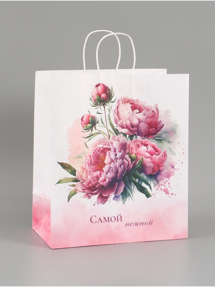 Пакет крафт "Самой нежной" 32 х 17 х 37 см - Фото 1