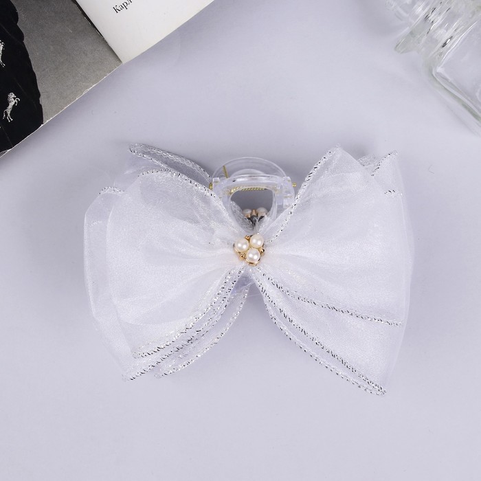 

Краб для волос "Школьница" 12х9 см ,белый с бусинкой