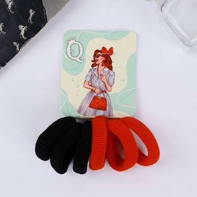 Резинки для волос QF «Кокетка», набор 6 шт., гламур, 4 см, красные, чёрные