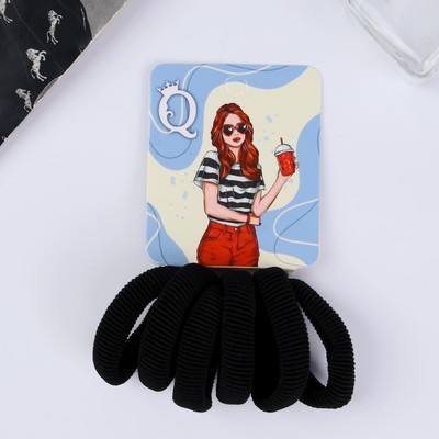 Резинки для волос QF «Кокетка», набор 6 шт., мечты, 4 см, чёрные